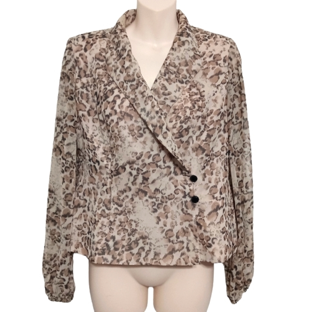 🔵BOGO FREE🔵Alex Evenings Leopard Print Wrap Front Long Sleeve Top Sz SP